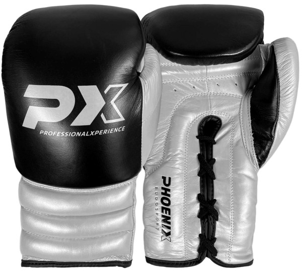 PX Wettkampf Boxhandschuhe Leder schwarz-silber 16oz